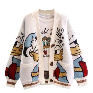 Vesten Gebreid Vest Japanse Donald Cartoon Truien voor Vrouwen Jas Vrouwelijke Herfst en Winter Losse Wild Dikker Kawaii Tops