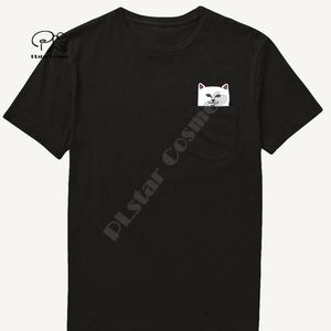 Cardigans Men's T-shirt Fashion Brand New Pocket Cat Cartoon Print Tshirt Men's Shirts Hip Hop Tops Funny Haruku Tees Style2