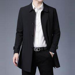 Cardigans Chaqueta de primavera para hombre 2023 Nueva llegada Chaqueta larga informal de negocios para hombre Chaqueta larga de color caqui negro Abrigo de trinchera sólida de un solo pecho de calidad superior