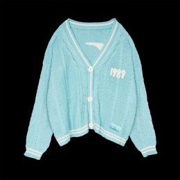 Cardigans New Blue 1989 Cardigan For Women Bird Embroderie Special Knit 1989 Taylor Woven Carganan Slouchy Style Vintage Sweater