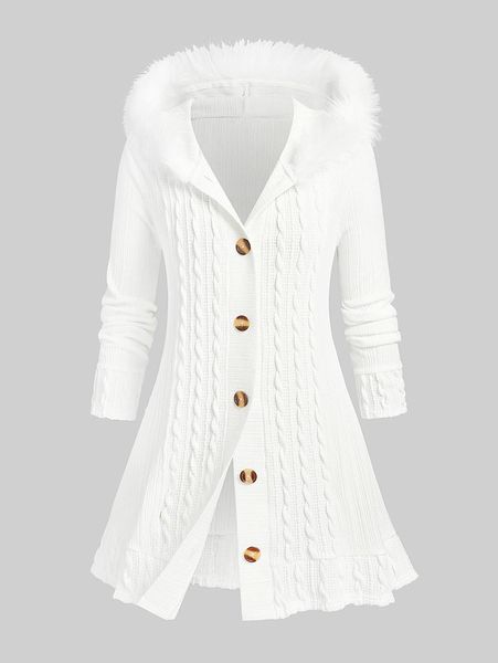 Cárdigans Cárdigan Rosegal de talla grande para mujer, suéter blanco con capucha de piel sintética 4xl para mujer, cárdigans largos informales de punto con Cable para otoño e invierno, Top