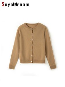 Cárdigans SuyaDream Cárdigans 100% de lana de oveja para mujer, chaquetas de punto lisas con cuello redondo y botonadura única, suéter sencillo para Otoño e Invierno 2023, color Camel y negro