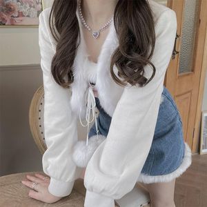 Cardigans hiver sweet lolita crop pulater femmes rose japonais mignon kawaii cardigan chariot blanc corée cote de style collège automobile automne 2022 Nouveau