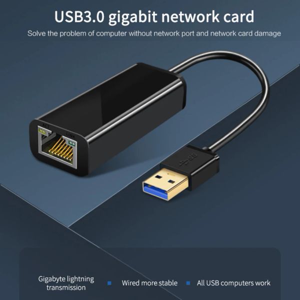 Tarjetas 10/100/1000 Mbps USB 3.0 Gigabit Ethernet LAN Tarjeta RJ45 Adaptador Ethernet Converter Realtek RTL8153 para PC portátil Win8 10