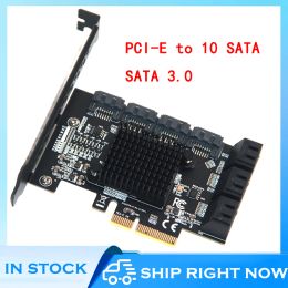 Kaarten 10 Port PCIE SATA Card Server PCI Express 6GBPS -adapter Toevoegen met koellichaam voor HDD SSD -uitbreidingskaart