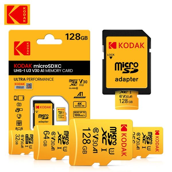 Tarjetas 10pcs Kodak U3 Micro SD Tarjeta 32GB 64GB 128GB SDXC/SDHC Clase 10 Tarjeta de memoria flash Flash Micro SD 32GB SDCARD para teléfonos inteligentes/cámara