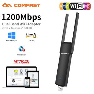 Kaarten 1200Mbps 5GHz 2,4 GHz USB 3.0 WiFi -adapter Dual Band MT7612U WI FI FI antenne Dongle LAN ADAPTADOR Windows/Linux Desktop/laptop/pc