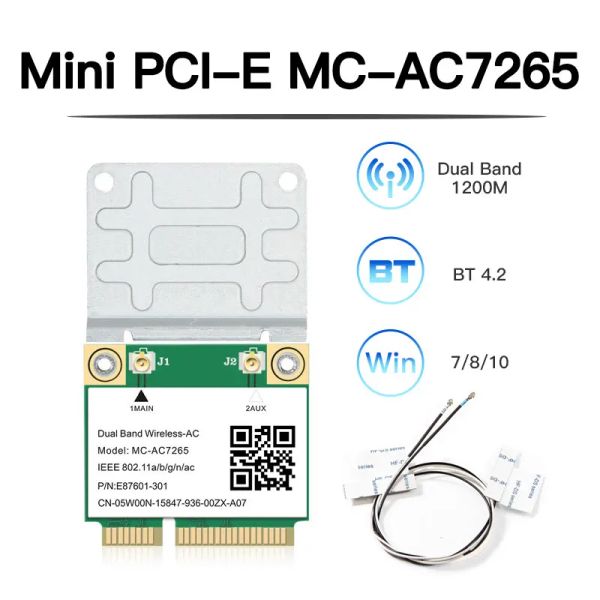 Cartes 1200 Mbps MCAC7265 Half Mini PCIe WiFi Carte Bluetooth sans fil 402.11ac Dual Band 2.4G / 5 GHz Adaptateur pour ordinateur
