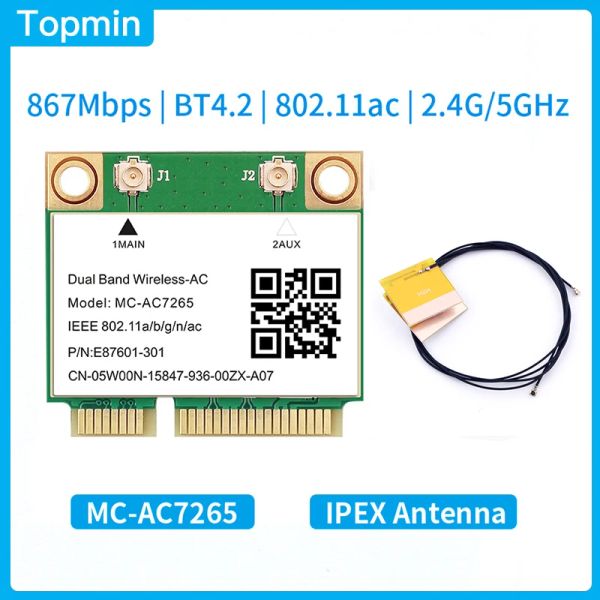 Tarjetas 1200Mbps MCAC7265 Medio mini tarjeta PCIe Wifi 802.11ac Adaptador inalámbrico Bluetooth 4.2 Banda dual 2.4G/5GHz mejor 7260HMW laptop