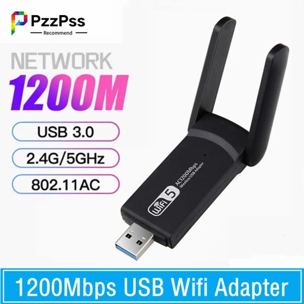 Cartes 1200 Mbps Adaptateur USB sans fil Double bande 5 GHz 2.4 GHz 802.11ac RTL8812BU Card de réseau de dongle d'antenne WiFi pour ordinateur portable pour ordinateur portable