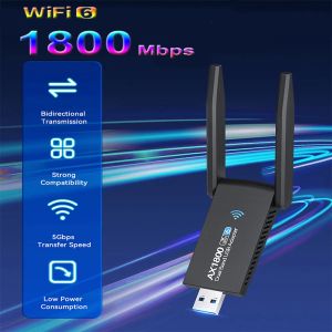 Cartes 1800m USB WiFi 6 Adaptateur Double Antenne 1800m Carte réseau AX1800 Adaptateur WiFi 5G Dual Band 2,4G