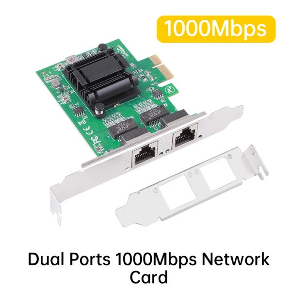Cartes 1 Gbps Carte réseau PCI Express Gigabit Network Adaptateur avec 2 ports PCIe Ethernet Carte RJ45 LAN Controller Card pour PC