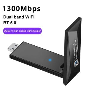 Cartes 2 en 1 Adaptateur WiFi USB 1300 Mbps Bluetooth Compatible 5.0 Dongle Double Band 2,4 / 5 GHz pour PC / ordinateur portable / Desktop