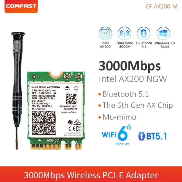 Tarjetas 2974Mbps mini pcie wifi 6 tarjeta dual banda dual ax200 ngff m.2 ax200ngw Bluetooth 5.1 802.11 Ax