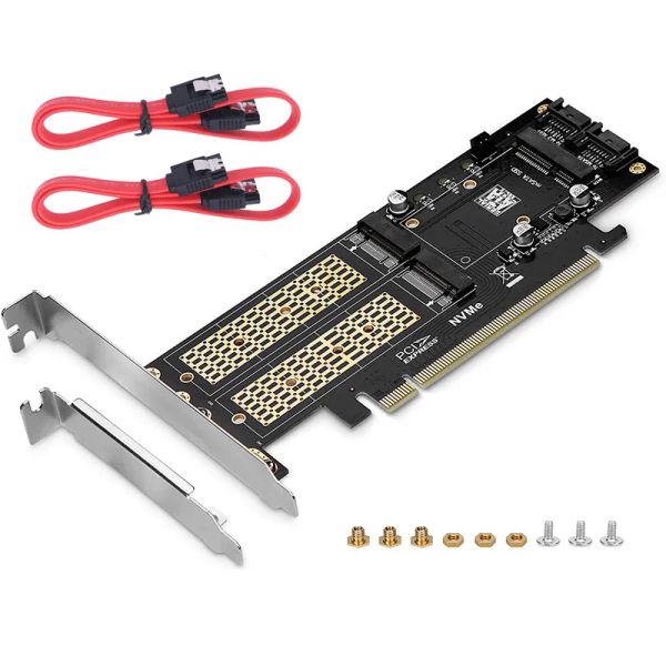 Cartes 3 en 1 NGFF et MSATA SSD Adapter Card, M.2 NVME à PCIE / M.2 SATA SSD TO SATA III / MSATA TO SATA Converter Express Card