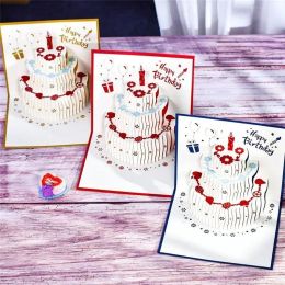 Cartes 3D salutation joyeux anniversaire gâteau pop-up pour les enfants maman avec des cadeaux faits à la main en enveloppe s