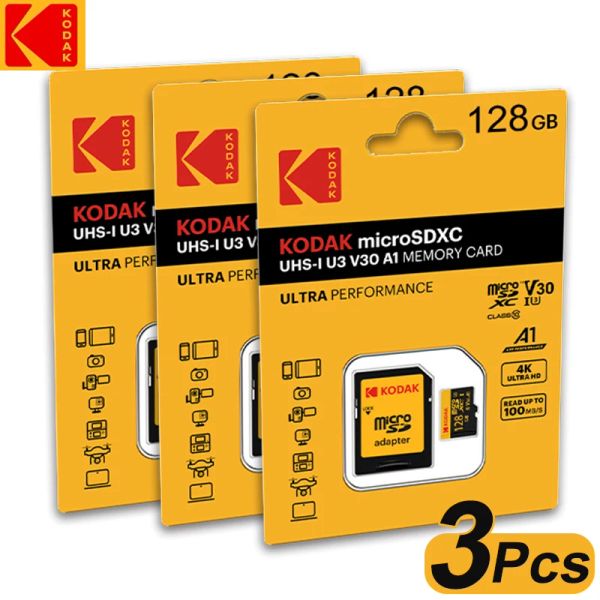 Cartes 3PCS Carte mémoire Kodak SD 128 Go SD / TF Card Flash Mini Cartes SD CARDE MÉMOIRE Flash Classe 10 avec package Adaptateur SD gratuit pour le téléphone