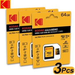 Cartes 3PCS Carte mémoire Kodak Micro Micro SD 64 Go A1 SDXC TF Flash Drive Video Carte avec adaptateur SD Classe 10 pour le téléphone de l'appareil photo