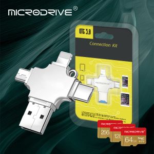 Kaarten 4 In 1 USB 3.0 OTG Lightning Typec geheugenkaart 64256GB Reader Mirco SD -kaartlezeradapter voor iPhone 6/7/8 plus/11/12/Samsung