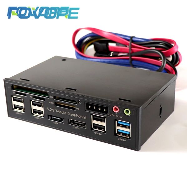 Tarjetas 5.25 USB 3.0 Panel frontal PC USB2.0 Adaptador del encabezado Case de computadora USB3.0 USB 2.0 Lector de tarjetas SATA de audio USB 2.0 Lector de tarjetas SATA