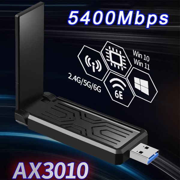 Cartes 5400 Mbps USB 3.0 Network Card WiFi 6E Triband 2.4G 5G 6G Adaptateur LAN USB Gigabit Ethernet Dongle pour Windows 10 11