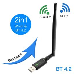 Kaarten 600 Mbps USB WiFi Adapter Bluetooth Dual Band Mini USB Dongle Wireless WLAN -ontvanger 2.4G/5GHz voor laptop/desktop -pc