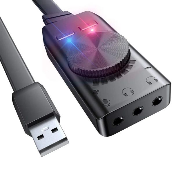 Tarjetas 7 1 canal La tarjeta de sonido USB portátil portátil de audio externo tarjeta de adaptador de audio con 3 puertos de auriculares de 5 mm