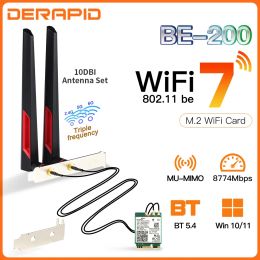 Cartes BE200 Adaptateur WiFi7 Bluetooth 5.4 Carte sans fil 6 GHz BE200NGW 802.11BE PC / ANTENNE ANTENNE SET M.2 NGFF pour l'adaptateur réseau Intel