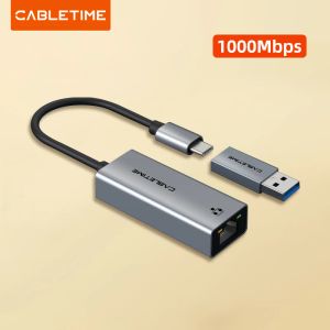 Cartes CableTime USB C à Ethernet LAN 1000Mbps Adaptateur Network Carte pour l'adaptateur IPad Pro ordinateur portable MacBook Air RJ45 C361