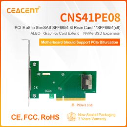 Kaarten Cealcent CNS41PE08 PCIE X8 TOT NVME U.2 SFF8639 Adapter, 1 Port SFF8654 (X8) voor twee NVME U.2 SSD, Support grafische kaart Extend
