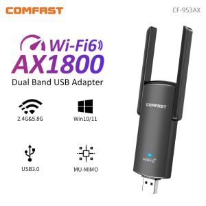 Kaarten CF953AX WIFI 6 USB -adapter 2.4G 5G AX1800 Hoge snelheid USB3.0 Wireless Dongle Network Card MT7921AU WiFi6 -adapter voor Win10/11