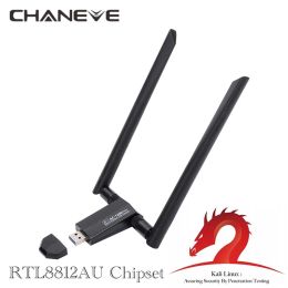 Kaarten Chaneve Kali Linux Wifi Dongle RTL8812AU Chip Dual Band 1200Mbps Wireless USB -adapter USB3.0 Netwerkkaart met dubbele 5DBI -antenne