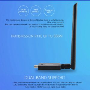 Tarjetas Banda dual 1200Mbps USB RTL8812AU Wireless AC1200 WLAN USB Wifi LAN Adaptador Dongle 802.11ac con antena para escritorio portátil