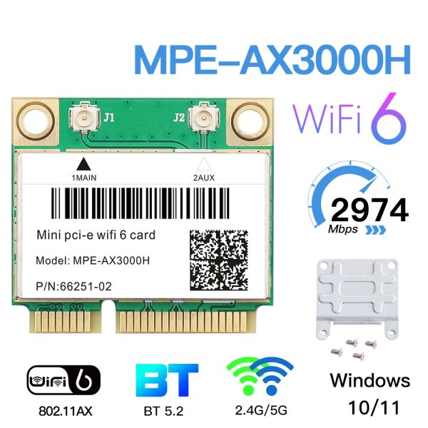 Cartes Dual Band WiFi 6 AX3000H Carte MPE7260AC pour Mini PCIE Adaptateur Bluetooth 5.2 Adaptateur sans fil 2.4g / 5 GHz pour ordinateur portable / PC comme AX210