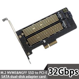Cartes Dual M.2 PCIe Adaptateur pour SATA ou PCIE NVME SSD, M.2 SSD NVME (Clé M) / SATA (clé B) 22110 2280 2260 2242 2230 à PCIE X 4 HOST