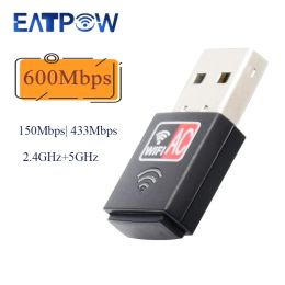Cartes Eatpow USB WiFi Adapter Receiver AC 600Mbps 802.11n Adaptateur Ethernet Dongles Dongles Dualband WiFi Carte pour ordinateur portable