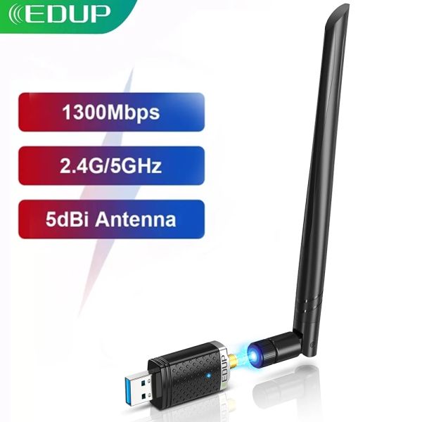 Tarjetas edup 1300mbps Adaptador wifi Wifi Dual Band 5G/2.4GHz RTL8812BU USB 3.0 AC Wifi Dongle Network Tarjeta para accesorios para computadora portátil