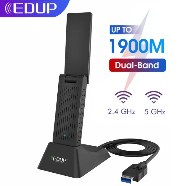 Cartes EDUP 1900 Mbps Adaptateur USB 3.0 Adaptateur double bande 5,8 GHz 2,4 GHz Carte réseau USB Antena récepteur à longue portée pour ordinateur portable pour ordinateur portable