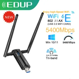 Cards EDUP AX5400 USB 3.0 WiFi 6E Wireless Network card Tri Band 2.4G/5G/6GHz WiFi Adapter 802.11AX High Gain Antenna Dongle