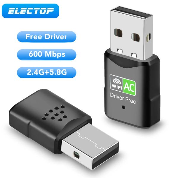 Cartes Electop WiFi Adaptateur 600 Mbps 5.8 GHz Dual Band Free Driver USB Ethernet Network Carte pour ordinateur portable LAN WiFi Dongle récepteur