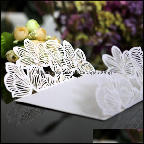 Cartes événement fournitures festives maison jardin 10 pièces invitations de fleurs élégantes carte de découpe laser pour invitation de fête d'anniversaire creuse de mariage