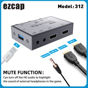 Cartes EZCAP312 USB 2.0 Video Audio Capture Card 4K Video Capture Box Game Live Streaming Recorder Recorder Microphone Ligne Entrée Casque de casque