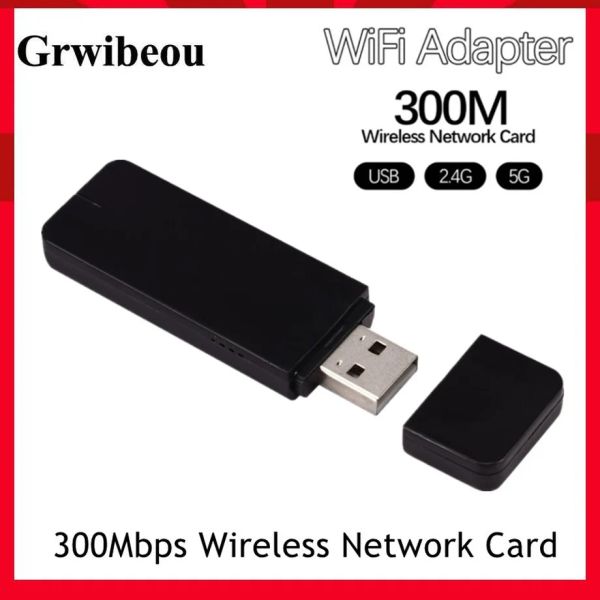 Tarjetas Grwibeou Portable 300Mbps Wireless USB2.0 Adaptador Wifi Alta velocidad 2.4G5G RT5572 Tarjeta de red de banda dual universal para la computadora portátil PC