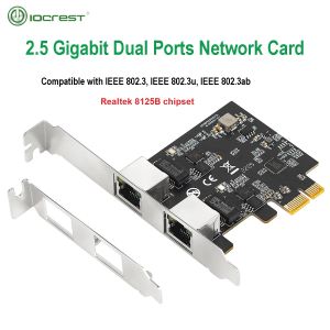 Cartes Adaptateur de réseau Gigabit 2,5 GoBaset IoCrest avec 2 ports 2500 Mbps PCIe 2,5 Go Carte Ethernet RJ45 LAN Controller Card