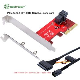 CARTES IOCRESS PCIE TO U.2 SFF8643 GEN 3/4 LANE CARTE POUR 2,5 "SSD NVME avec Minisas (SFF8643) à U.2 (SFF8639) Câble pour l'exploitation minière