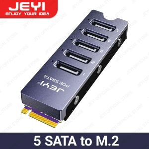 Kaarten Jeyi nvme m.2 tot 5 SATA -adapter, interne 5 poort non -raid sata III 6GB/s nvme adapterkaart voor desktop pc -ondersteuning SSD en HDD