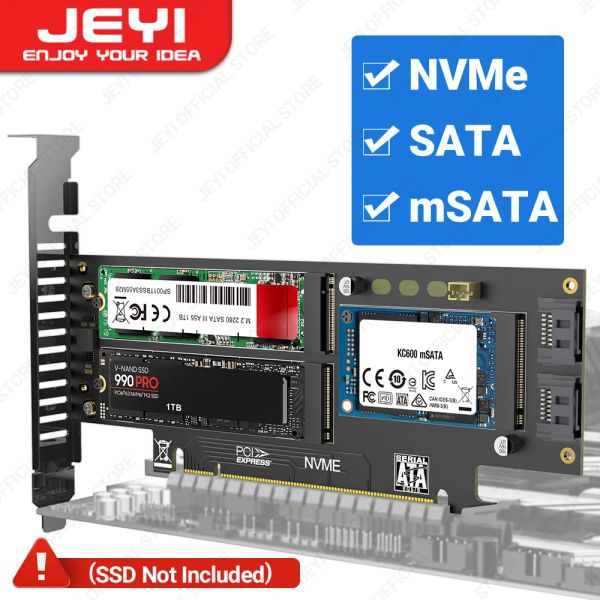 Tarjetas Jeyi NVME NGFF y MSATA SSD PCIE 4.0/3.0 Tarjeta adaptadora, 3 en 1 m.2 NVME a PCIe/M.2 SSD SSD a SATA III/MSATA a SATA Converter