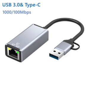 Tarjetas Kidu Typec Ethernet Adapter 1000Mbps USB 3.0 RJ45 Tarjeta de red para laptop Xiaomi PC Internet USB Lan MI Box Nintendo Switch