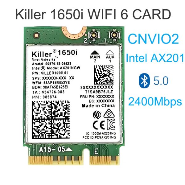 Cartes Killer 1650i AC Dual Band 2,4 Gops Wireless AX201NGW Card WiFi AX201 802.11ax Bluetooth 5.0 Adaptateur d'ordinateur portable pour Windows 10