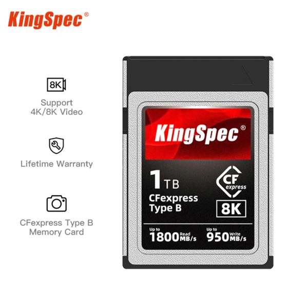 Tarjetas Kingspec CFEXpress Memory Tarjeta 128G 256GB 512GB 1TB CF Express PCIe 3.0x2 Tipo B Memoria para la cámara SLR digital Raw 4K 8K Video